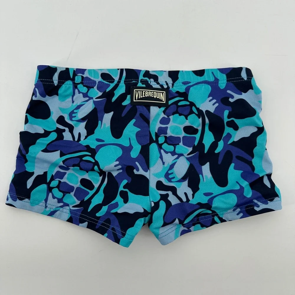 Vilebrequin Boys Blue Teal Turtle Camo Swim Trunks Shorts Size 2 0831